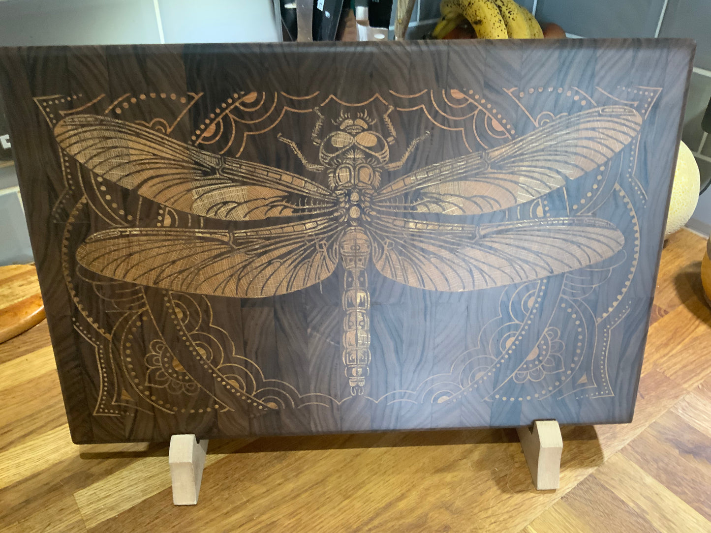 Custom cutting Board with dragon fly inlay made to order