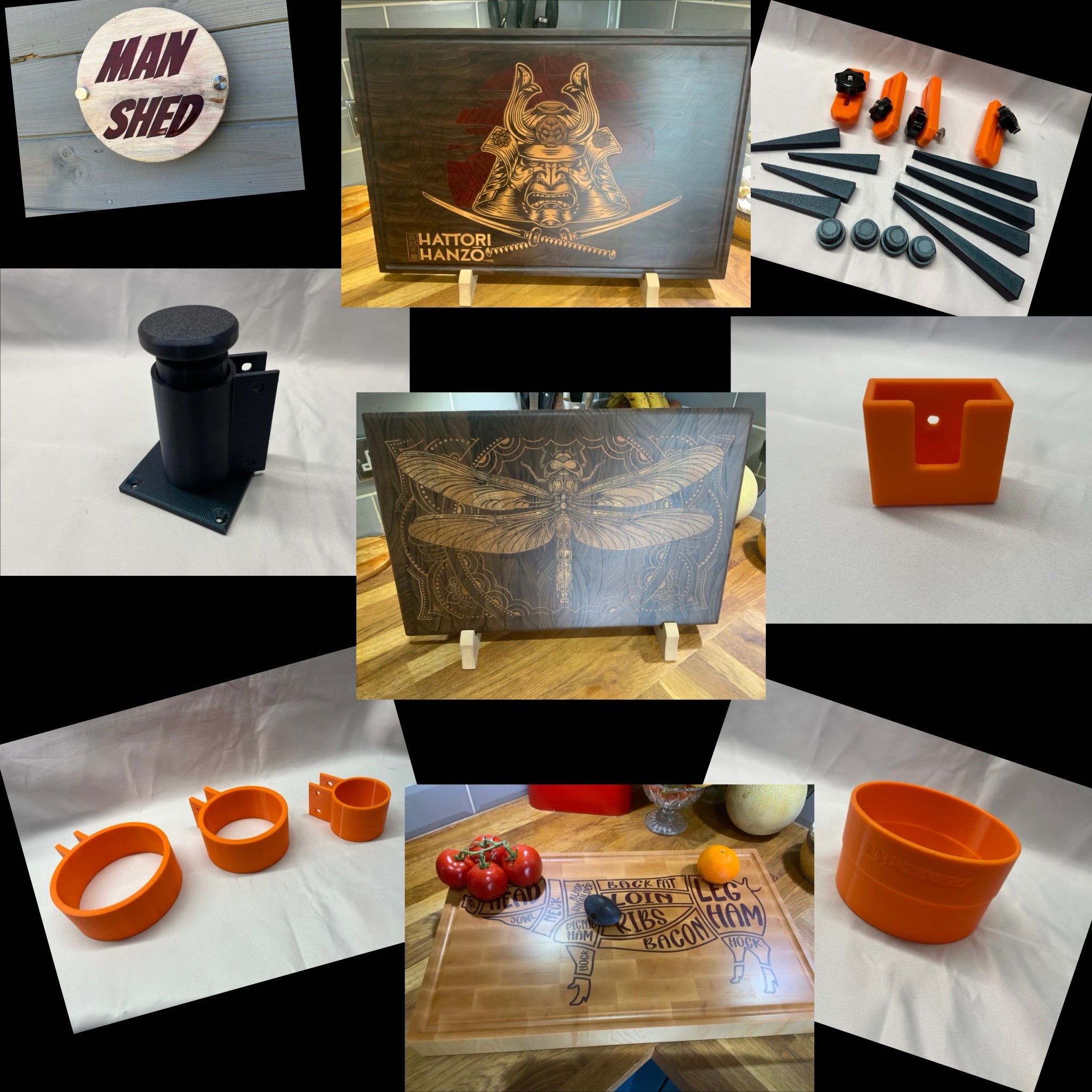 Collections of custom boards and 3d printed products.